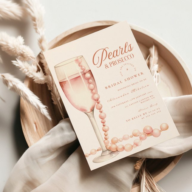 Invitation Rose Gold Pearls and Prosecco Bridal Shower (Créateur téléchargé)