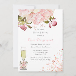 Invitation Rose Gold Peony Flowers Parties scintillant Brunch