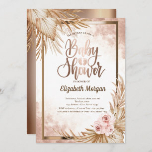 Invitation Rose Gold Pieds bébé Pampas Baby shower Rose