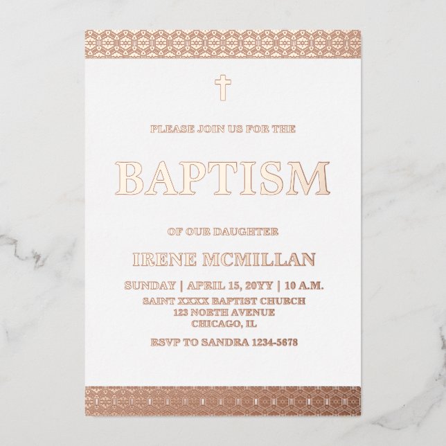 Invitation rose Gold Pink Baptism Foil (Recto)
