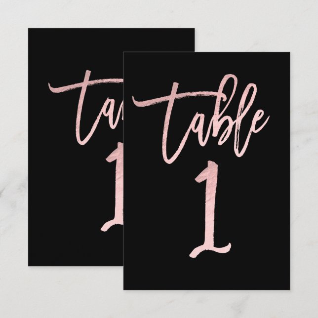 Invitation Rose Gold Pink Foil Moderne Écriture Table Numéro  (Devant / Derrière)
