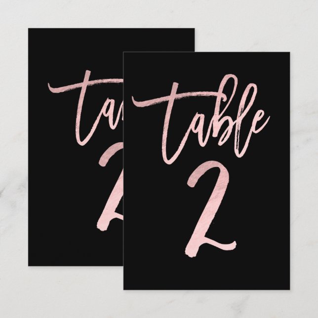 Invitation Rose Gold Pink Foil Moderne Écriture Table Numéro  (Devant / Derrière)