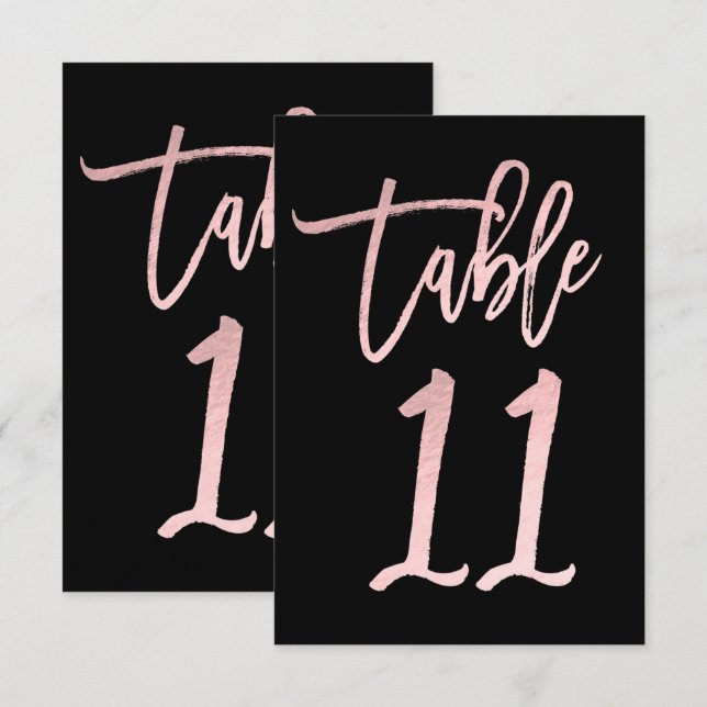 Invitation Rose Gold Pink Foil Moderne Écriture Table Numéro  (Devant / Derrière)