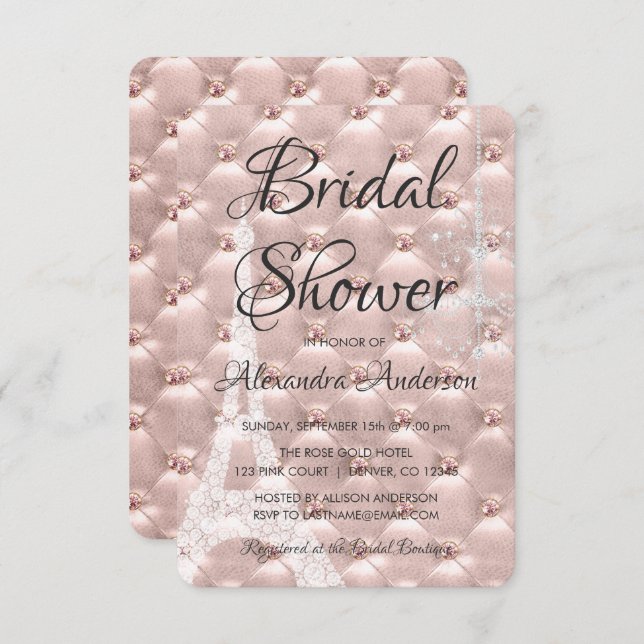 Invitation rose Gold Pink Paris Bridal Shower (Devant / Derrière)