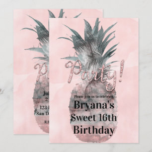 Invitation Rose Gold Pink Tropical Summer Pineapple Party