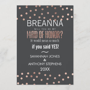 Invitation Rose Gold Pois Charcoal Black Maid of Honor