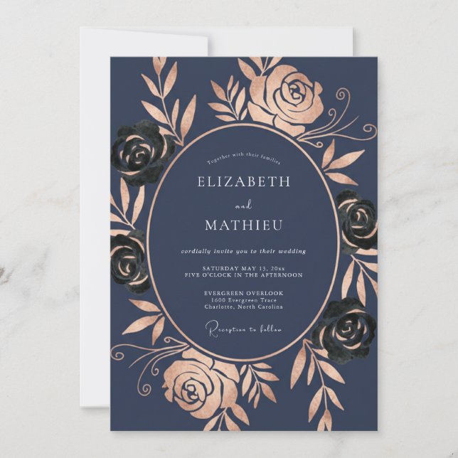 Invitation Rose Gold Poli Mariage de Minuit (Devant)