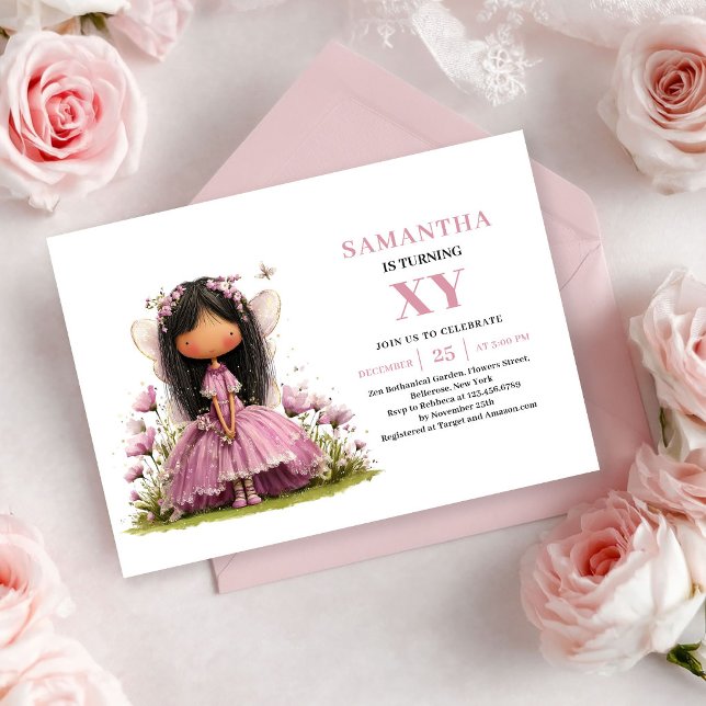 Invitation Rose Gold pour les 6 ans de la Fée Capr (Whimsical Fairy Girl 6th Birthday Rose Gold invitation)