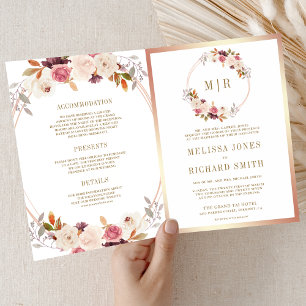 Invitation Rose Gold Poussière Rose Floral Code QR Mariage