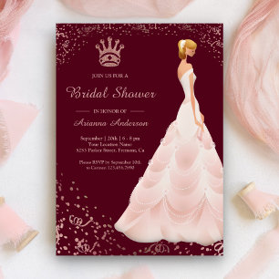 Invitation Rose Gold Princess Fête de l'mariée de Bourgogne