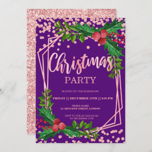 Invitation Rose Gold Purple Holly Parties scintillant Confett