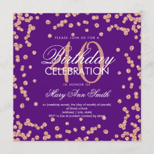 Invitation Rose Gold Purple Parties scintillant Confetti 40e 