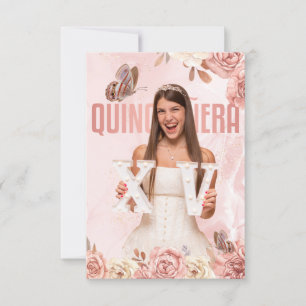 Invitation Rose Gold Quinceañera Fleuriste Princesse Papillon