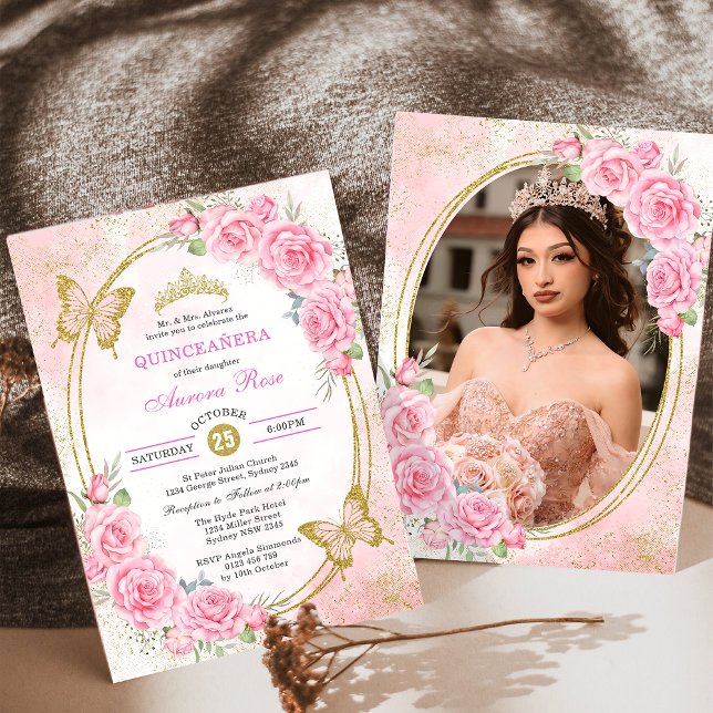Invitation Rose Gold Quinceanera Miss Quince 15 Anos Photo (Créateur téléchargé)