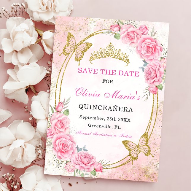 Invitation Rose Gold Quinceanera Miss Quince 15 Enregistrer L (Créateur téléchargé)