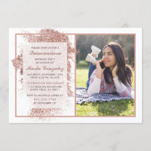 Invitation Rose Gold Quinceañera Photo personnalisée Fête d'a