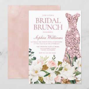 Invitation Rose Gold Robe Blush Fête des mariées blanche Brun