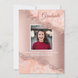 Invitation Rose Gold Rose Agate Géode Parties scintillant Gra