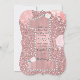 Invitation Rose Gold Rose & Diamants ONE 1ère Fête d'Annivers