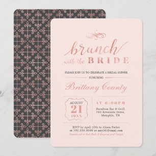 Invitation Rose Gold & Rose Élégant Repas de Mariage de Mar