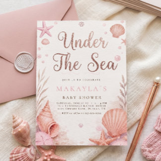 Invitation Rose Gold Rose Fille Sous L'Océan Baby Shower