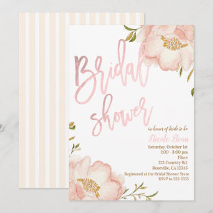 Invitation Rose Gold Rose Fleurie Élégant Moderne Shower de M