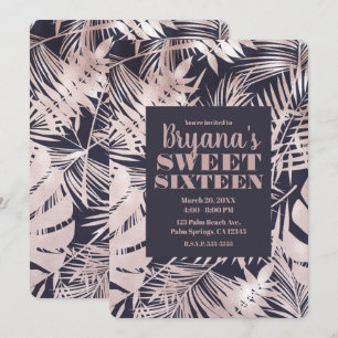 Invitation Rose Gold Rose Foncé Tropical Palmier Douce 16
