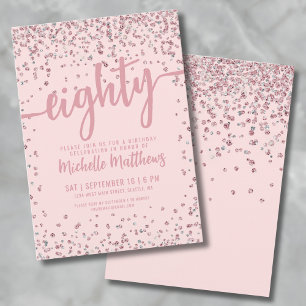 Invitation Rose Gold Rose Fushia pour les 80 ans