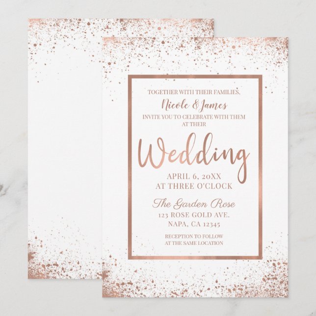 Invitation Rose Gold Rose Glam Moderne Chic Mariage (Devant / Derrière)