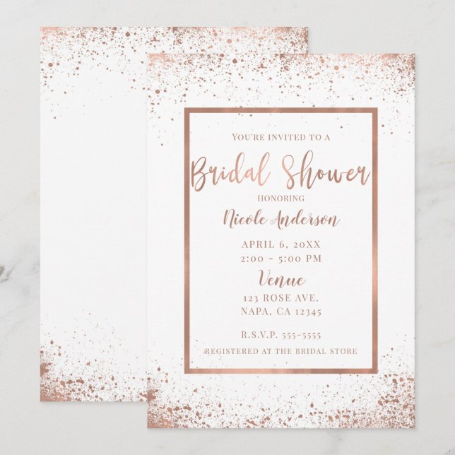 Invitation Rose Gold Rose Glam Moderne Élégant Shower de Mari (Devant / Derrière)