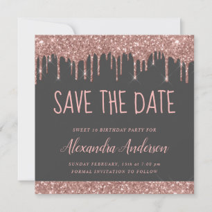 Invitation Rose Gold rose Grey Parties scintillant Sweet 16 E