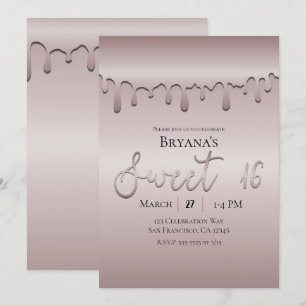 Invitation Rose Gold Rose Icy Blush Pink Drip Sweet 16 Seize