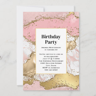 Invitation Rose Gold Rose Marbre Abstrait Anniversaire