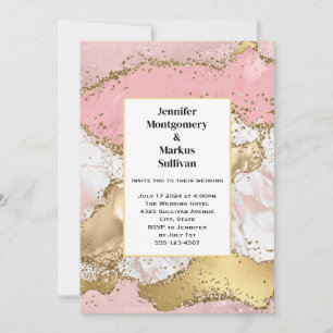 Invitation Rose Gold Rose Marbre Abstrait Mariage