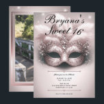 Invitation Rose Gold Rose Mascarade Photo Anniversaire 16 Ans<br><div class="desc">Personnalisez comme vous le souhaitez.

Remplacez la photo au dos par votre propre photo ou supprimez complètement la photo.</div>