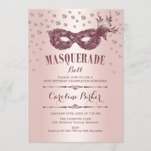 Invitation Rose Gold Rose Masquerade Ball Anniversaire