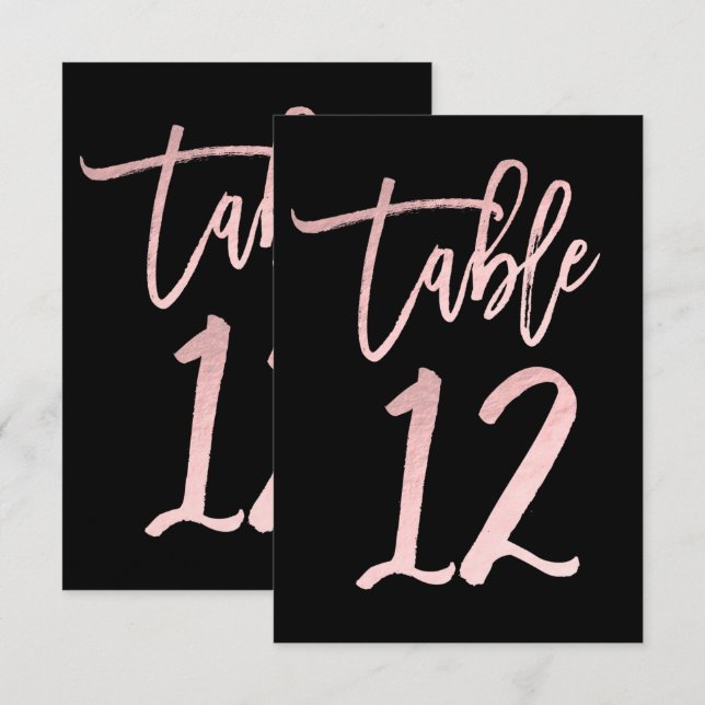 Invitation Rose Gold Rose Moderne Écriture Feuille Table Numé (Devant / Derrière)