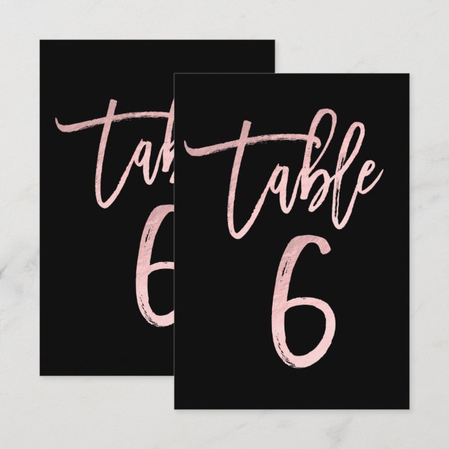 Invitation Rose Gold Rose Moderne Écriture Feuille Table Numé (Devant / Derrière)