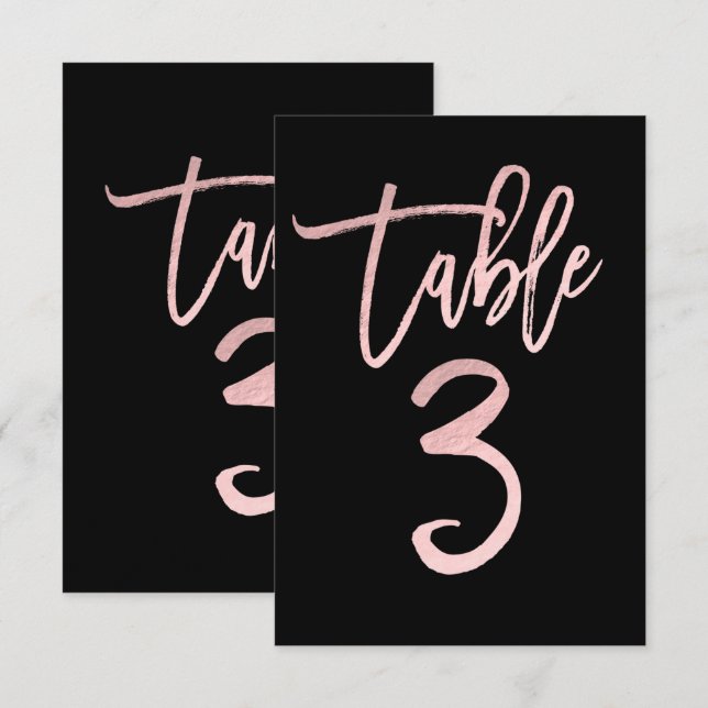 Invitation Rose Gold Rose Moderne Écriture Table Numéro 3 (Devant / Derrière)