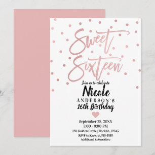 Invitation Rose Gold Rose Moderne Script Douze Seize