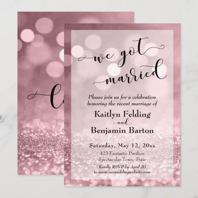 Invitation Rose Gold Rose Pailleté Flou Cinématique Nous Somm (Devant / Derrière)