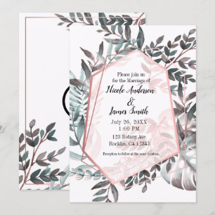 Invitation Rose Gold Rose Pâle Floraison Botanique Mariage