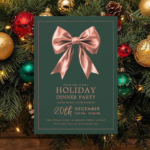 Invitation Rose Gold Satin Bow Vert pour Fête de Noël