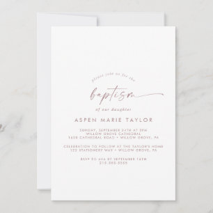 Invitation Rose Gold Script Baptême