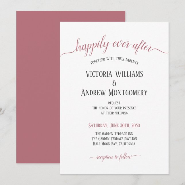 Invitation Rose Gold Script Moderne Mariage Heureux À Tout Ja (Devant / Derrière)