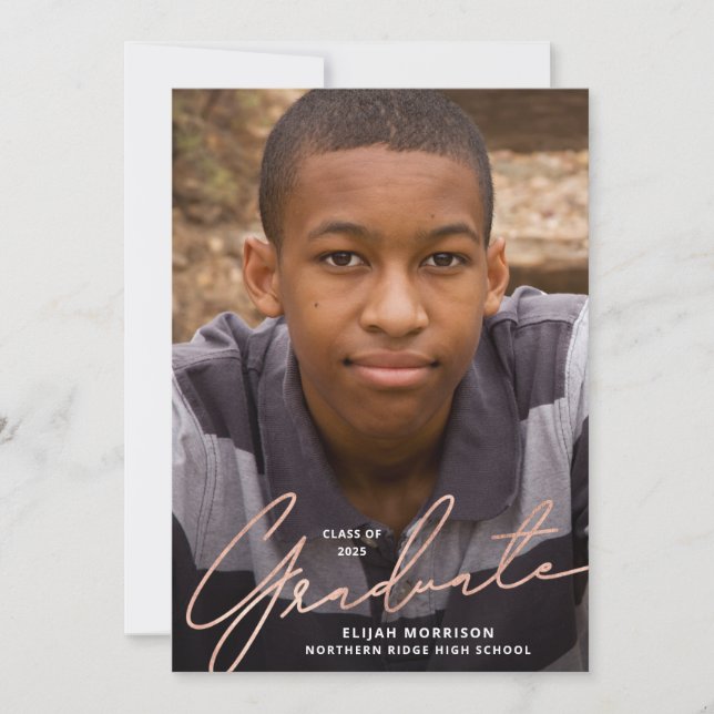 Invitation Rose Gold Script superposition Photo Graduation Pa (Devant)