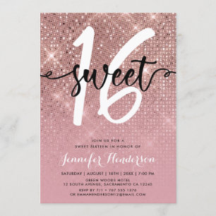 Invitation Rose Gold Shimmer Sweet sixteen fête d'anniversair