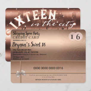 Invitation Rose Gold Shopping Spree City Limo Sweet 16 Party