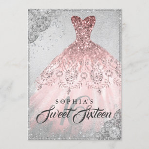 Invitation Rose Gold Silver Diamond Robe à paillettes Douce 1