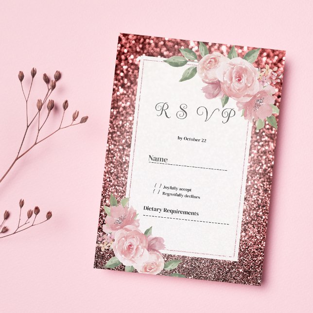 Invitation Rose gold silver glitter pink floral RSVP  (Rose gold silver glitter pink floral RSVP )